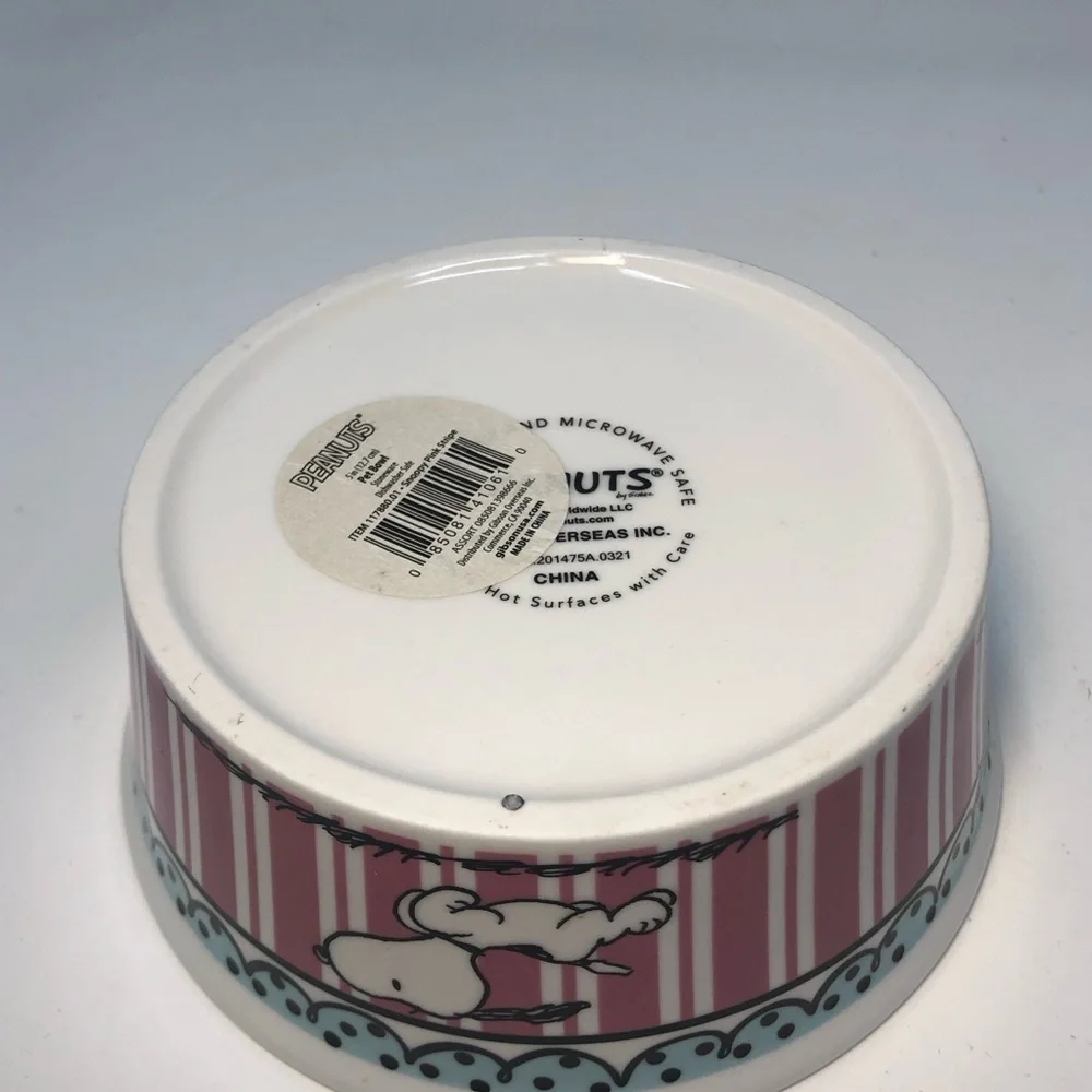 Snoopy Ceramic Bowl with Pink Stripes beautiful colors
